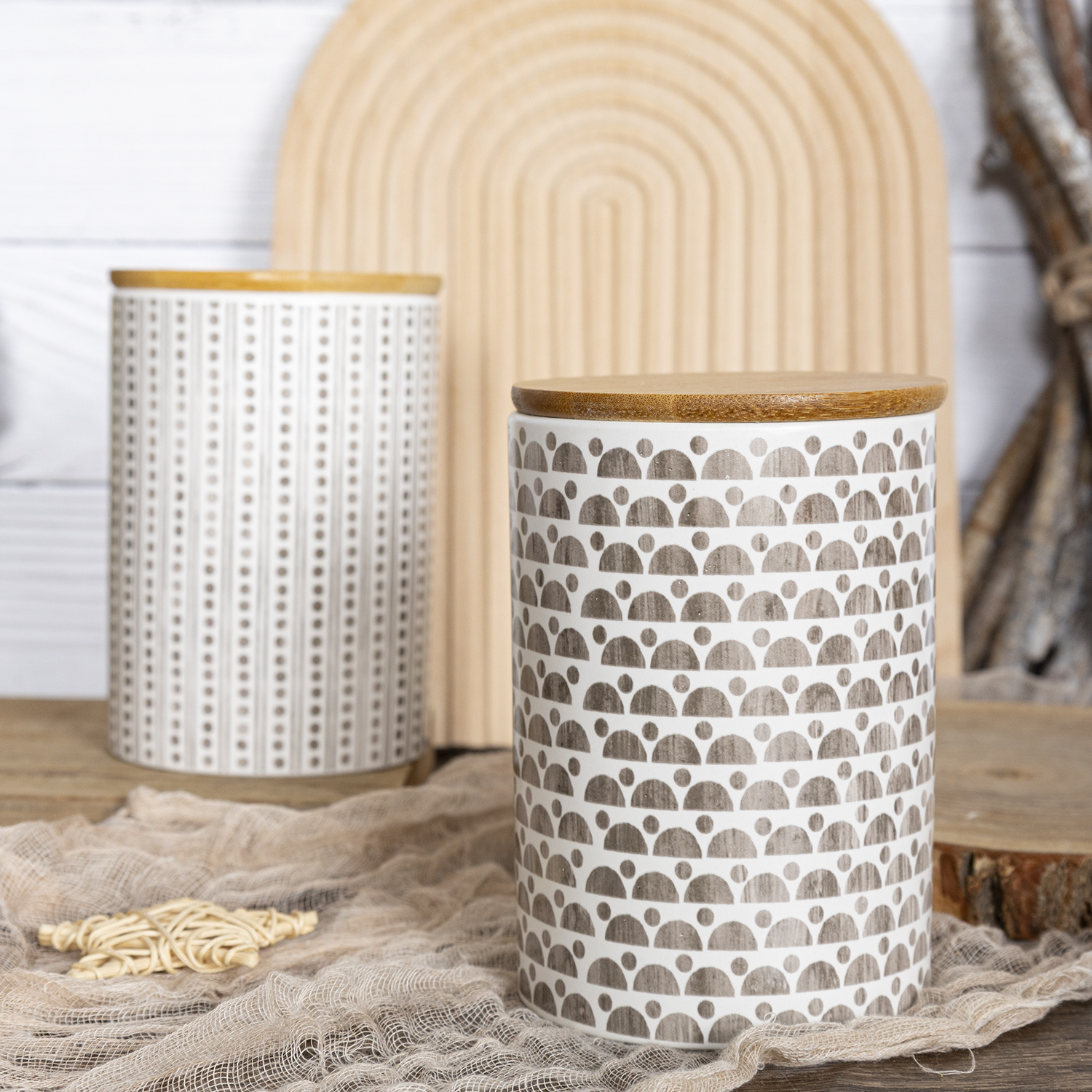 Happy Go Ceramic Storage Jar Set with Colorful Decal Design for Candy, Tea, Coffee, Cookies
