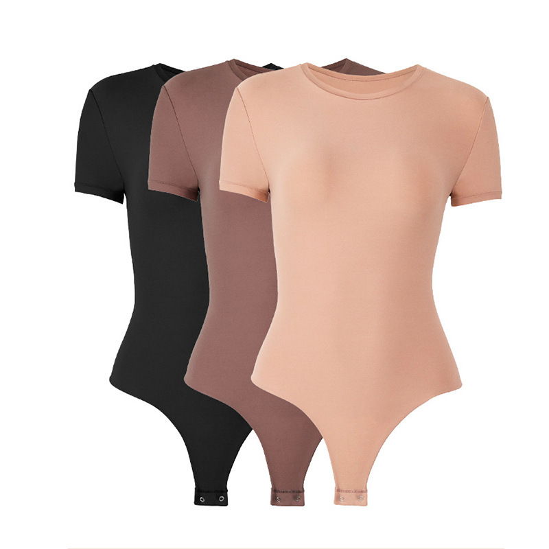 Double Layer Sheer Short Sleeve Shaping Bodysuit Women's Slimming Lingerie