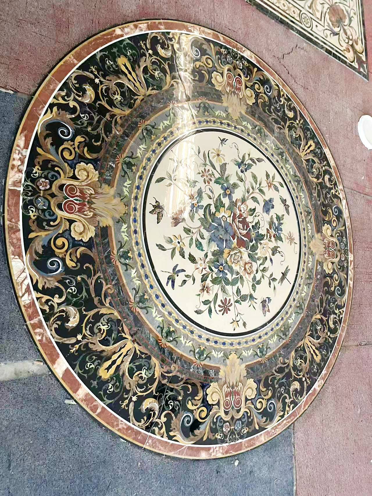 Handmade inlay and flower arrangement of natural gemstones