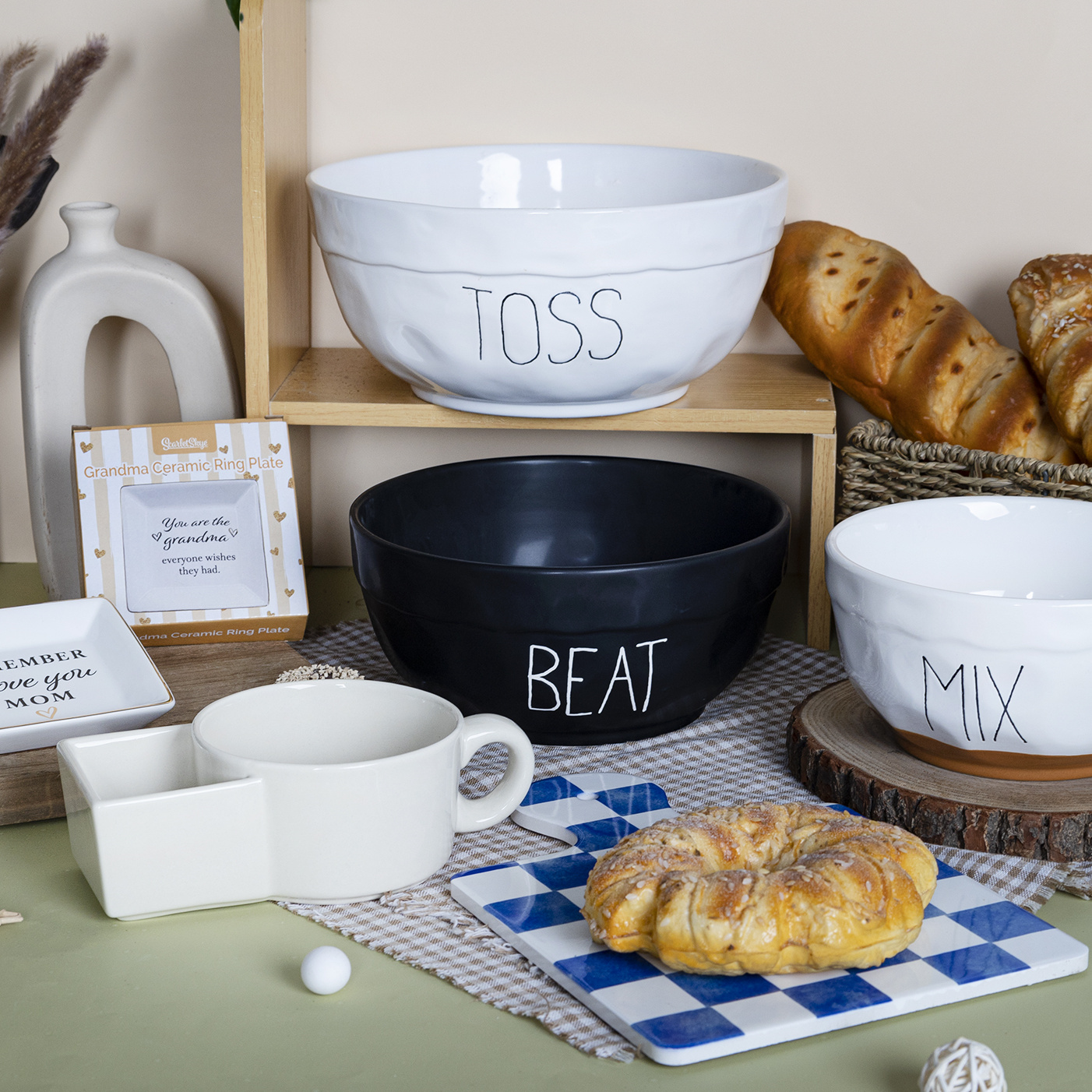 Happy Go Ceramic Bowls Set for Kitchen Various Sizes for All Cooking Needs for Home&Kitchen