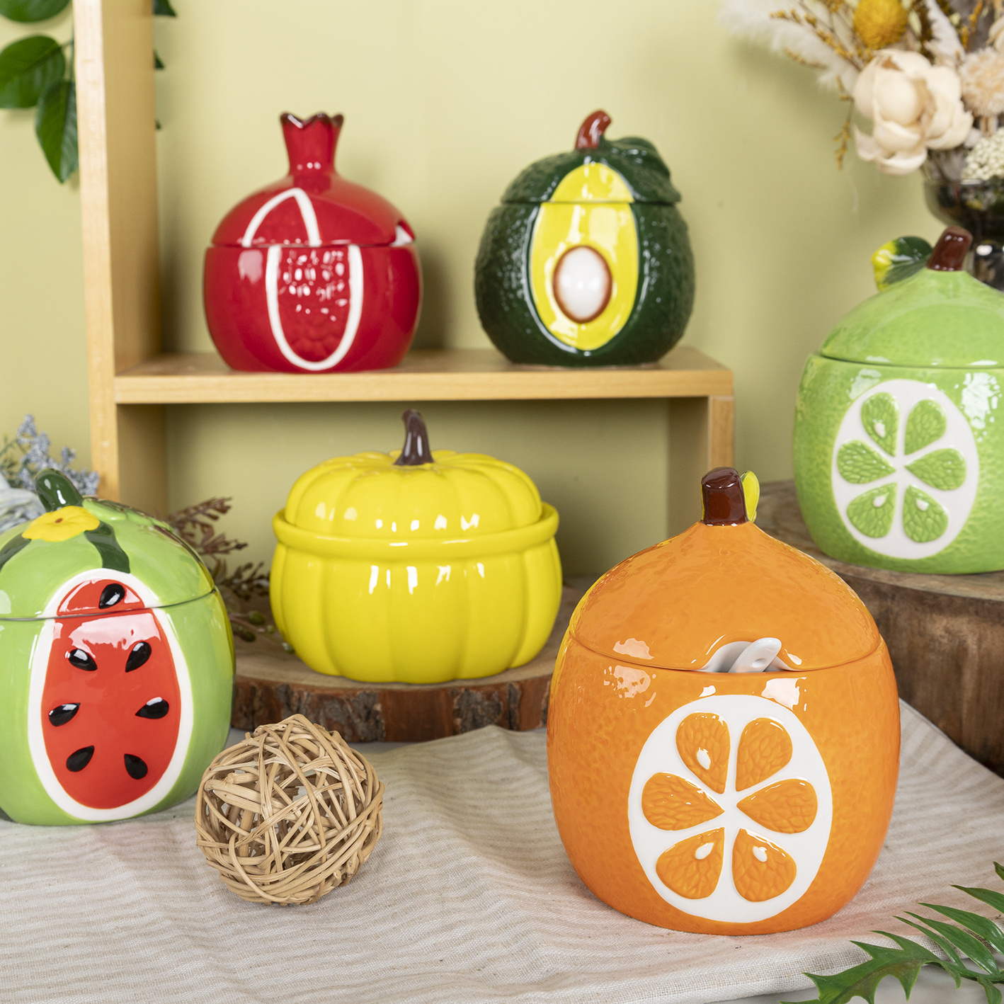Happy Go Ceramic Soup Tureen Styles like Pumpkin Avocado Preferred for Kitchen Soup Serving