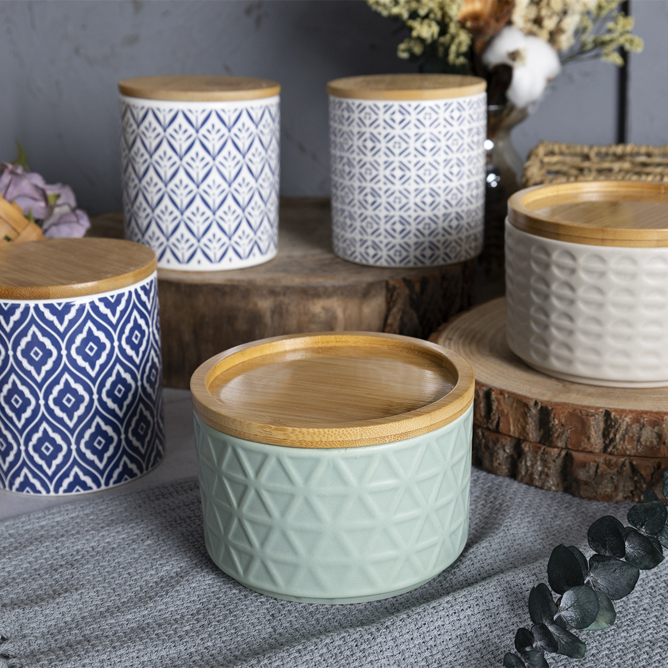 Happy Go Porcelain Food Storage Canisters Printed Design for Home Use for Sugar & Creamer Pots