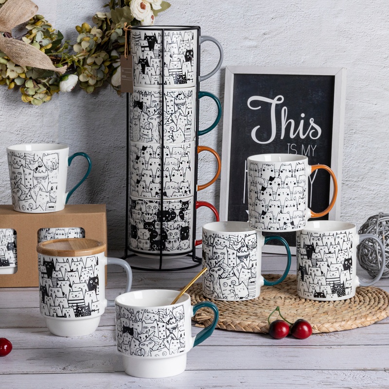 Cat Mesh Mug, Color Glaze Handle – Playful Cat Design