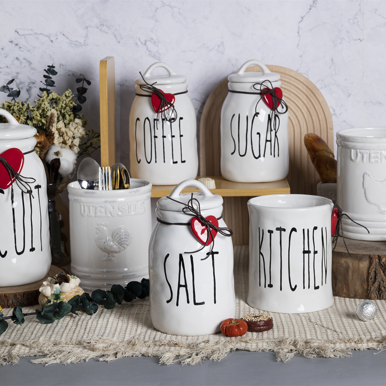 HAPPY GO Multi-Purpose Ceramic Storage Containers for Cookies Sugar Coffee-Generational Sugar Pots