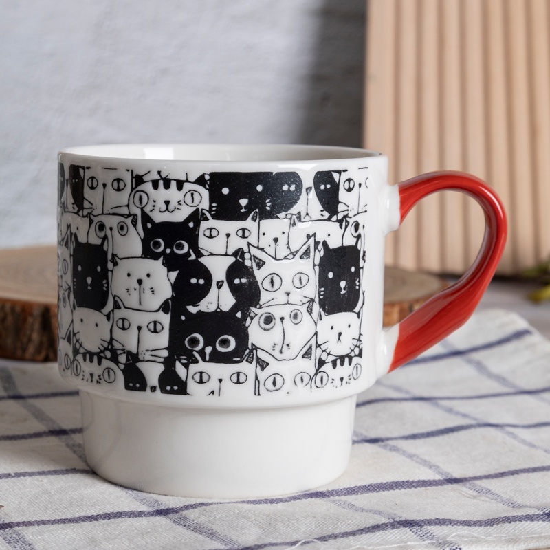 Cat Design Stackable Mug, Color Glaze Handle – For Cat Lovers