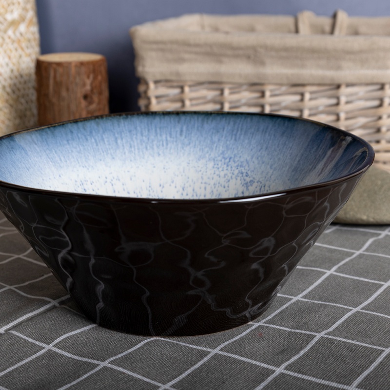 Happy Go 21cm(38oz/1000ml) Embossed Bowl With Reactive Glaze