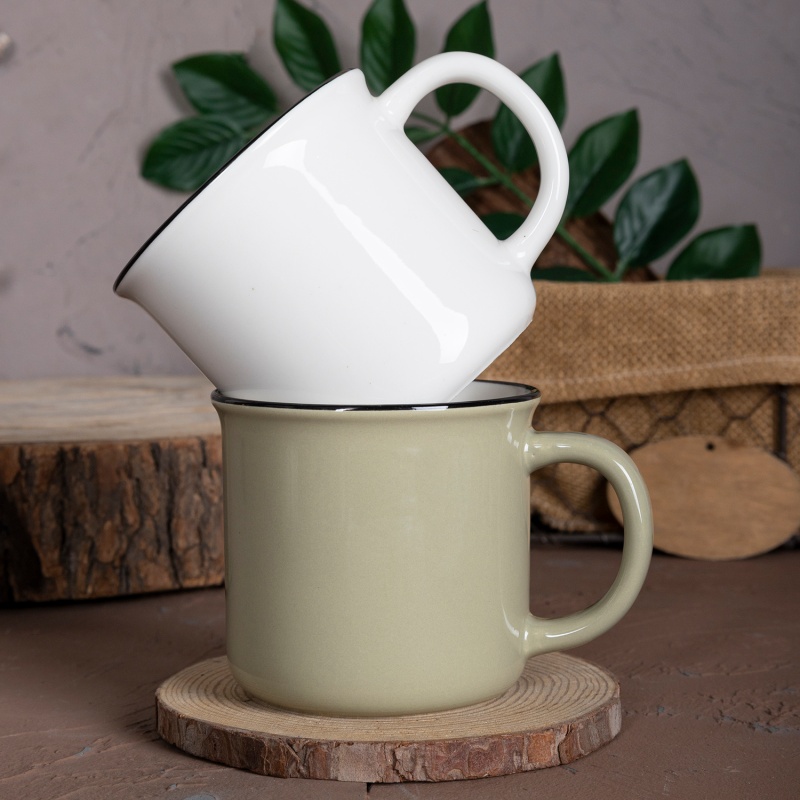 Solid Color Glaze Mug with Black Rim Cost Effective Wholesale Tableware