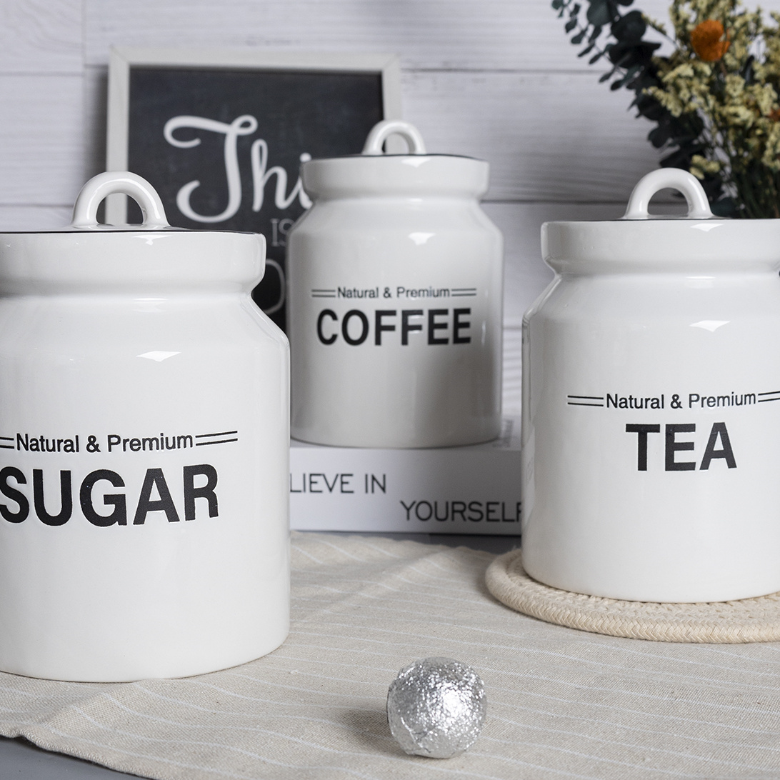 Ceramic Storage Jar Set, Tea/Coffee/Sugar Storage Jars, Kitchen Food Sealed Jars