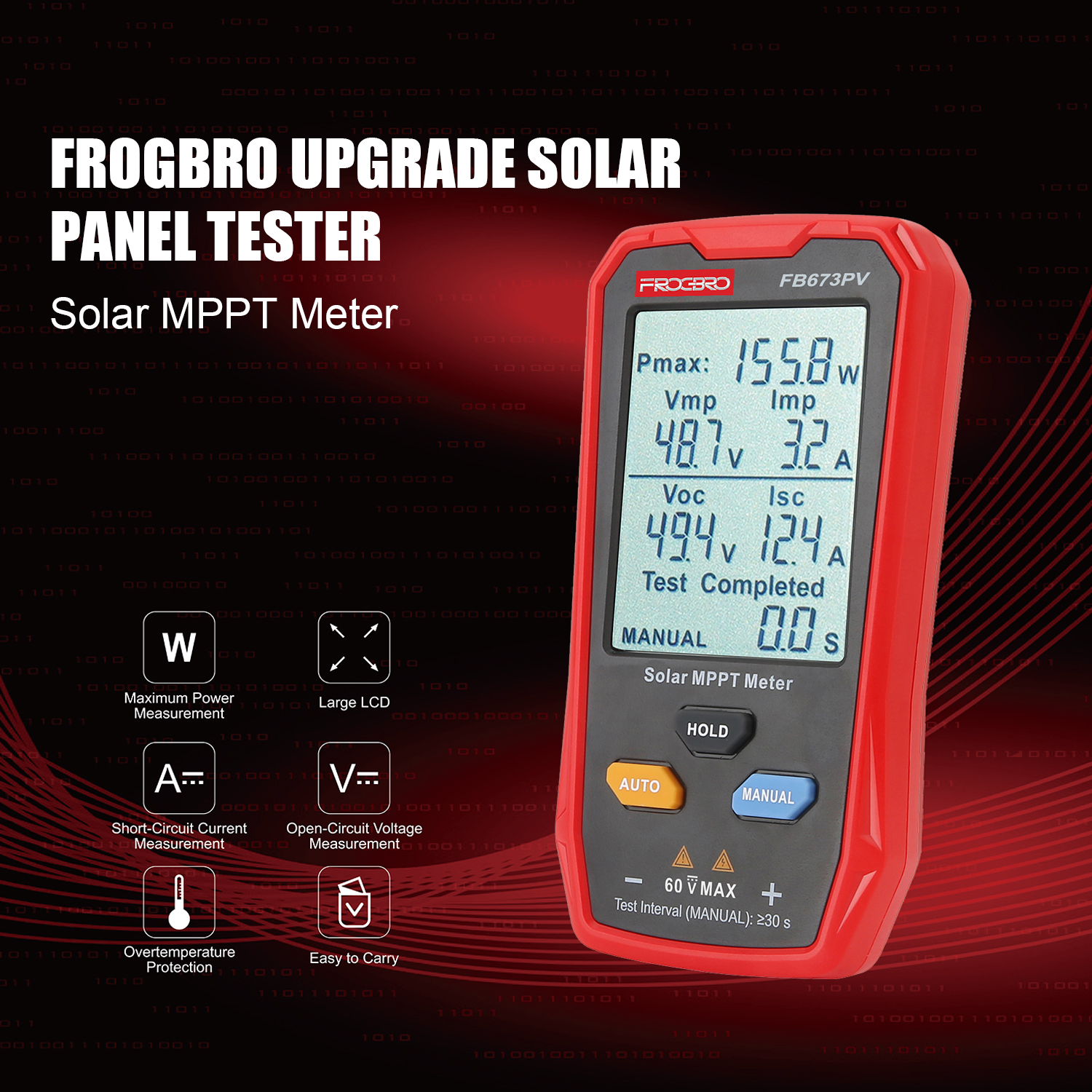 Mppt Power Solar Panel LCD PV Smart Current Voltage Digital Multimeter Photovoltaic Tester Voc