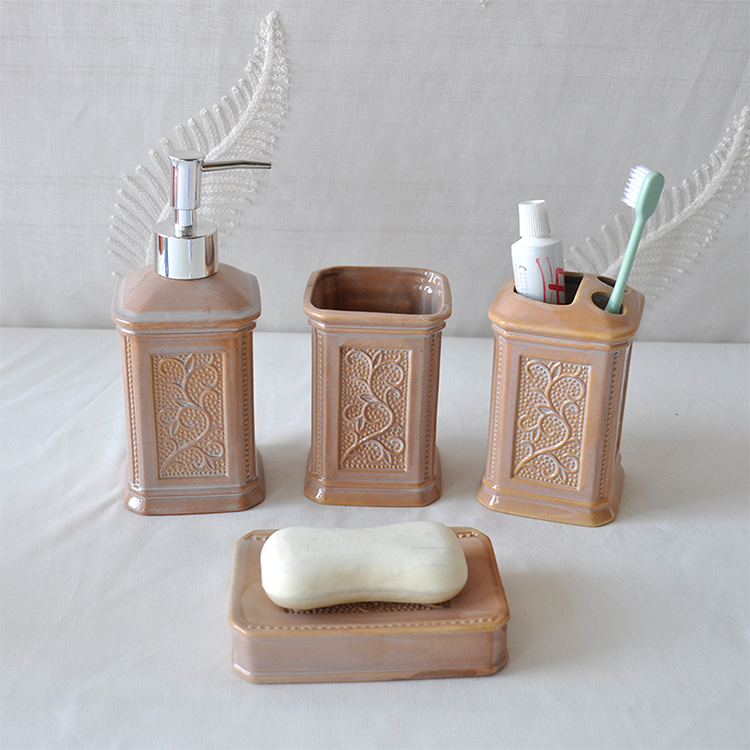 Brown Color Four Piece Bathroom Set for Home Hotel Bathrooms in Affordable Price Bathroom Sets