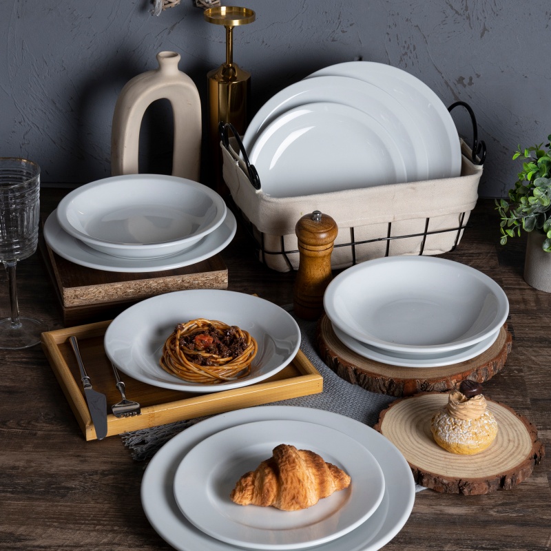 Wide-Rim Hotel Porcelain Dinnerware Set – Perfect for Banquets