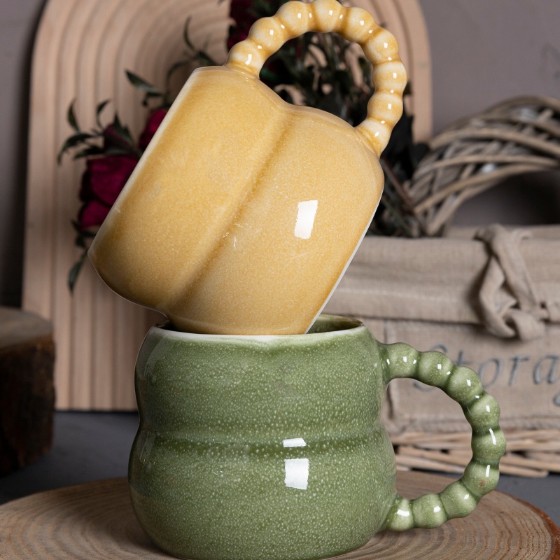Bulk Order High-End Reactive Glaze Mug with Special Handle High-Quality Ceramic Tableware