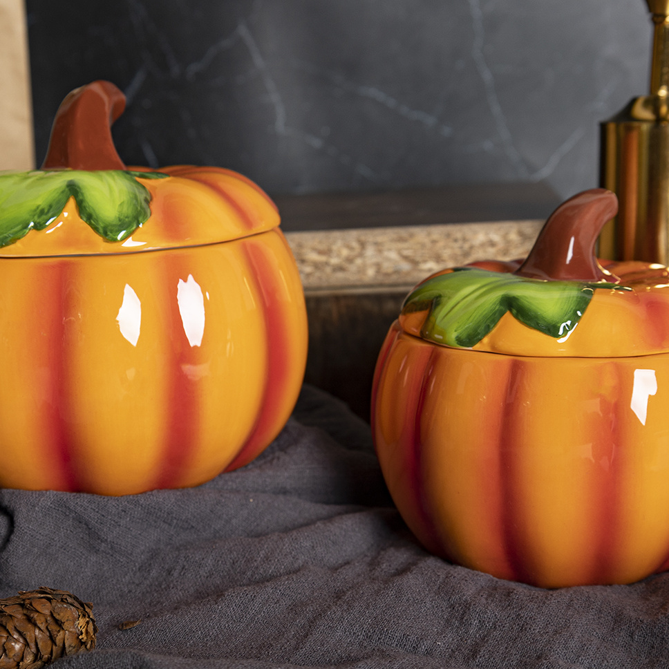 Halloween Pumpkin Ceramic Soup Bowl/Soup Tureen Autumn&Winter Festival Atmosphere Kitchen Tableware
