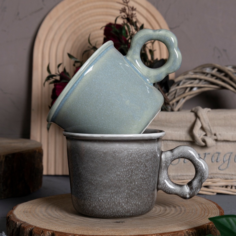 High-End Reactive Glaze Mug with Special Handle Multiple Designs Available for Bulk Supply