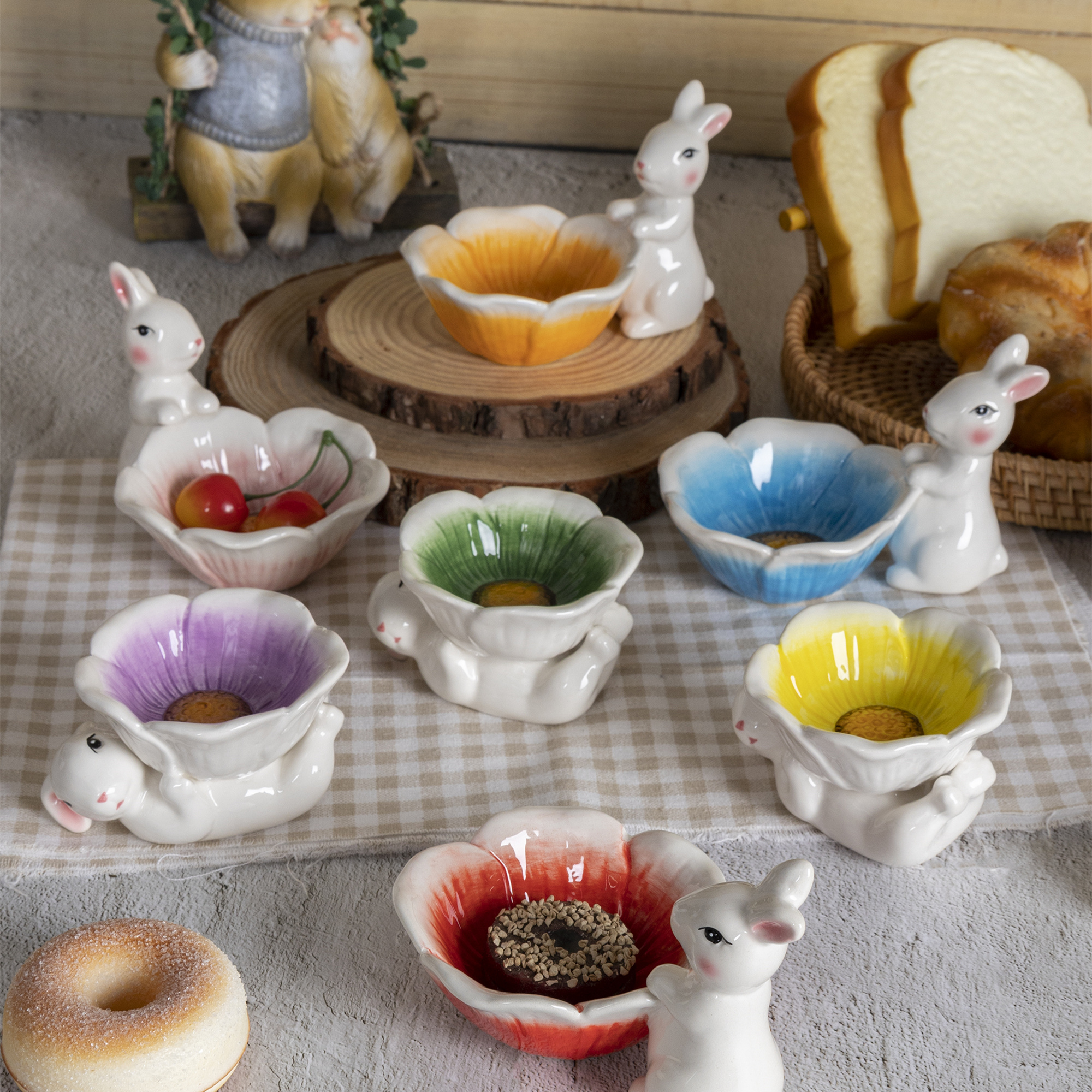 Cute Rabbit-shaped Ceramic Bowl, Multi - purpose Dessert Snack Sauce Bowl Creative Kitchen Tableware