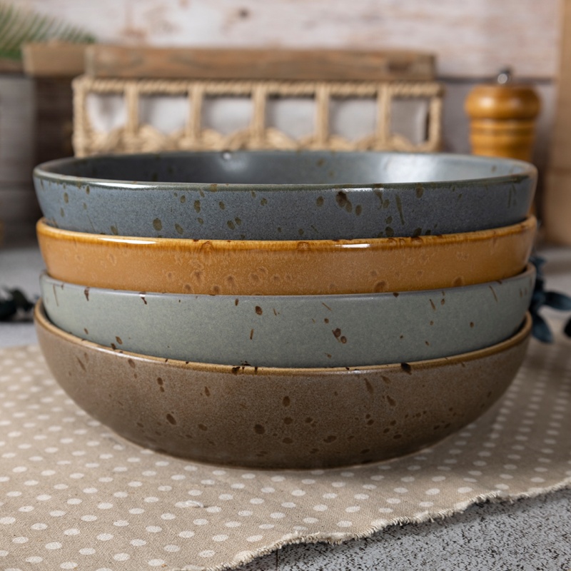 Happy Go 20cm/630ml Stoneware Soup Plate Reactive Glaze With Speckle