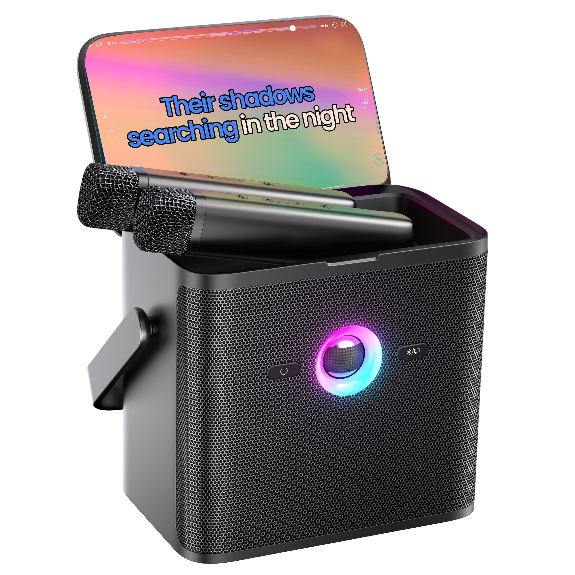 Integrated multimedia karaoke speaker with screen