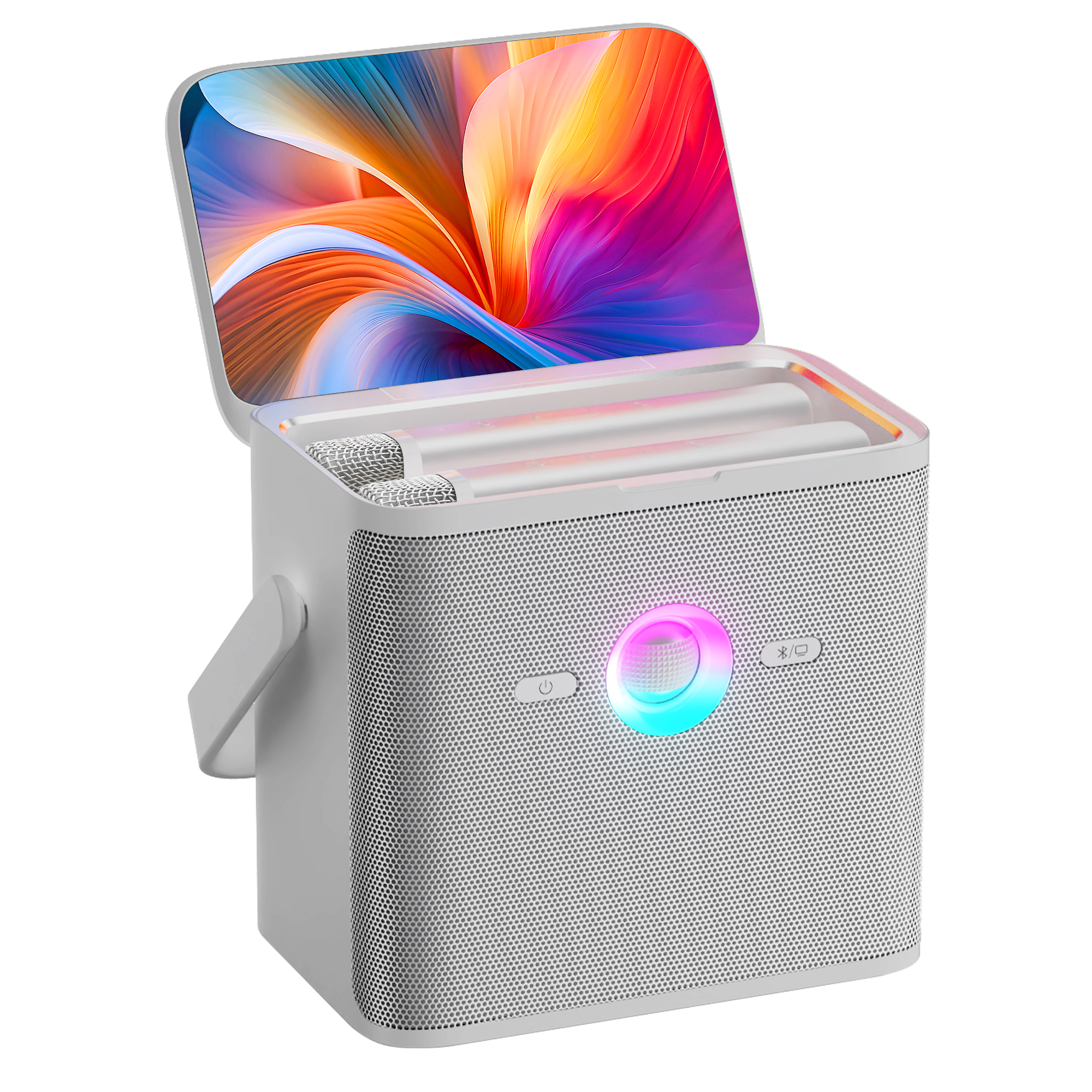 Integrated multimedia karaoke speaker with screen