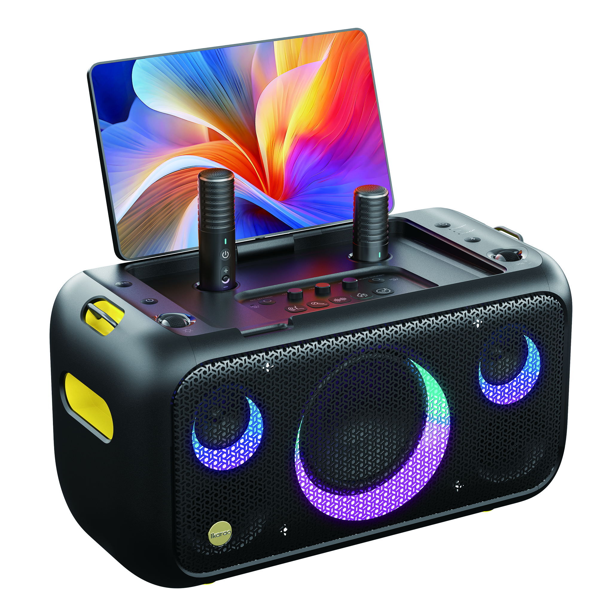Integrated multimedia karaoke speaker with screen