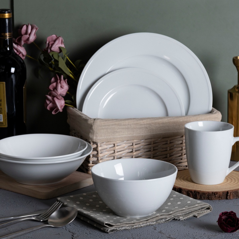 Thick Rim Porcelain Tableware Series, Durable Dinner Set, Simple Design for Restaurants & Hotels