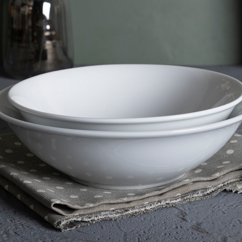 17.5CM/500ML Bowl+19.8CM/700ML Deep Bowl, Thick Rim Porcelain Tableware for Hotels &Restaurants