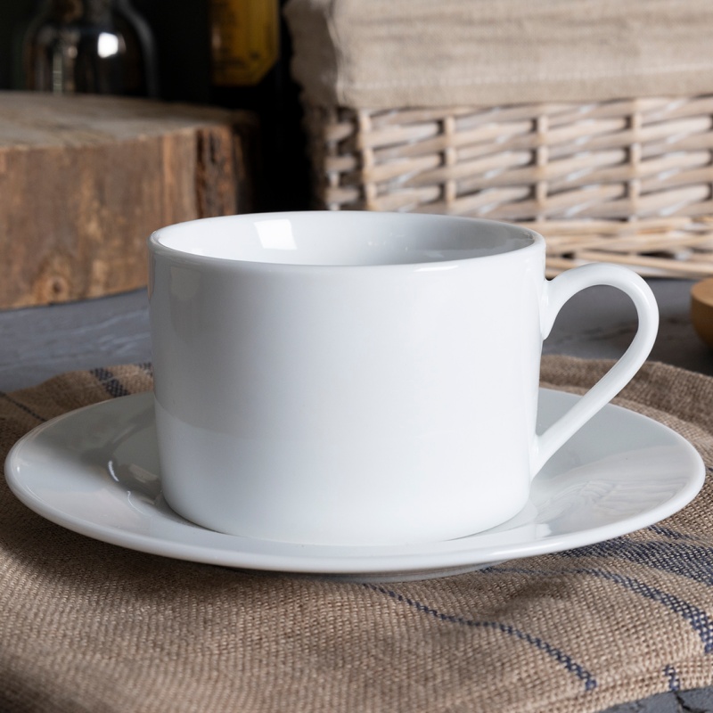 7OZ (190ML) Straight Cup & Saucer, Porcelain Hotel Tableware, Elegant Design for Restaurants & Cafes