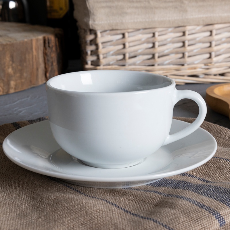 7OZ(190ML) Coupe Shape White Porcelain Cup & Saucer, Elegant Hotel Tableware for Restaurants & Cafes