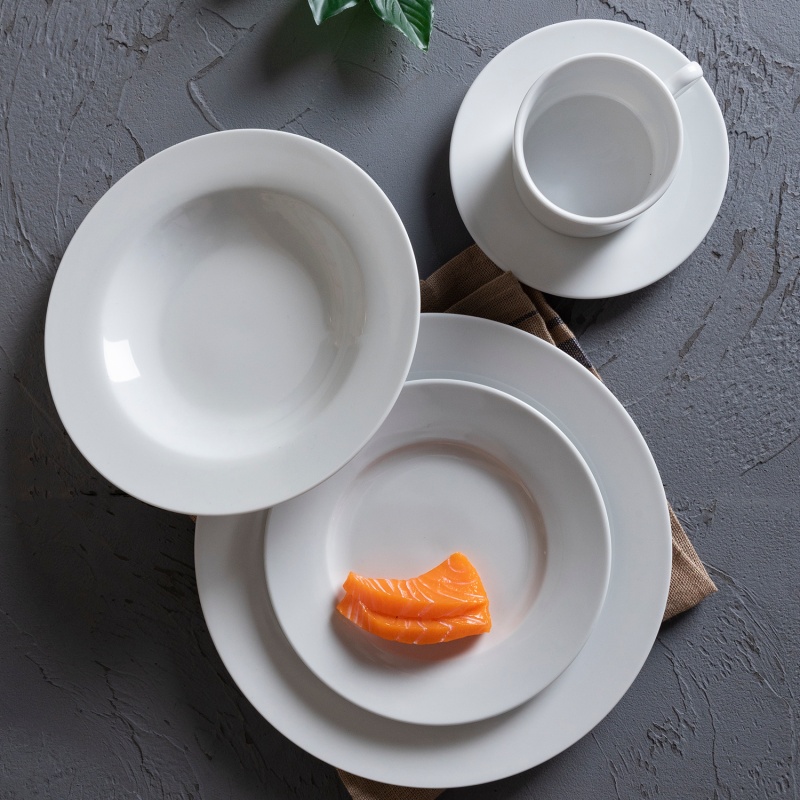 30-Piece White Porcelain Dinner Set, 26.8/19/21.8CM Plates&7OZ Cups, Gift Box, Custom Logo Supported