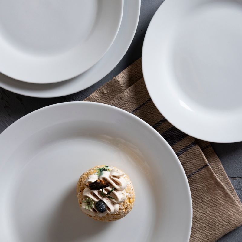 19.3/21/22.8/27CM Wide Rim White Porcelain Plates, Custom Logo or Decal Supported for Restaurants