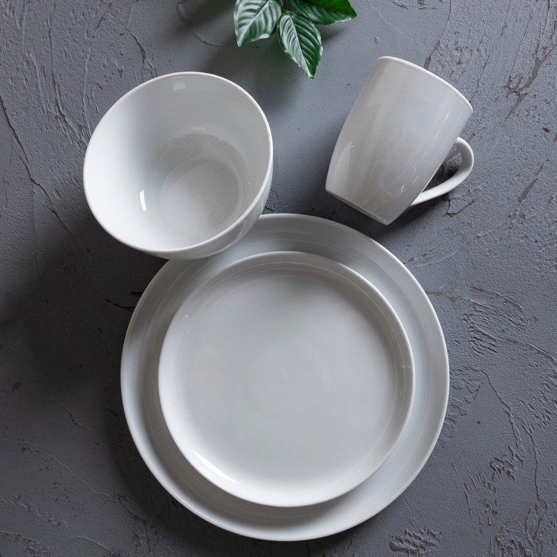 Raised Rim Nest Shape White Porcelain Tableware Set, Custom Logo or Decal Design Supported for Hotel