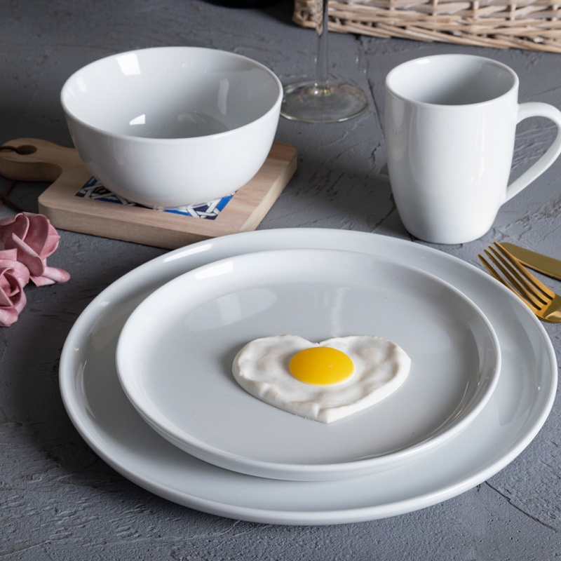 16Piece Raised Rim Nest Shape Porcelain Set, 26.8/20.5CM Plates, 14.2CM Bowl, 10OZ Cups, Custom Logo