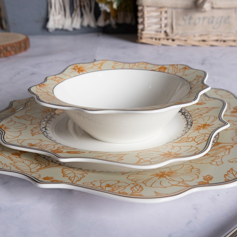 16CM/8OZ Bowl & 26CM/34OZ Vegetable Bowl with Gold Decal, New Bone China Tableware,Custom Logo
