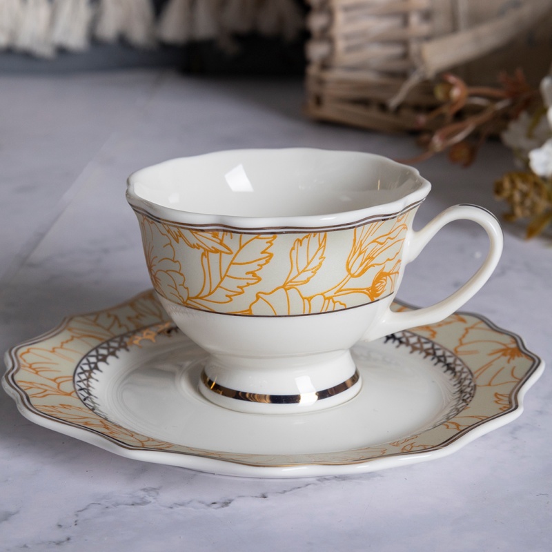 3OZ/7OZ Cup & Saucer Set with Gold Decal, New Bone China Tea Set, Custom Logo Supported