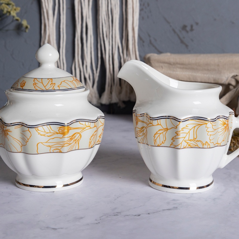 15OZ Sugar Pot with Gold Decal, New Bone China, Embossed Design, Custom Logo or Decal Supported
