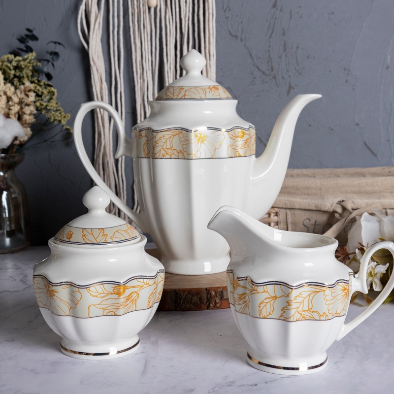 58OZ Teapot with Gold Decal, New Bone China Tea Set, Luxury Design, Custom Logo or Decal Supported