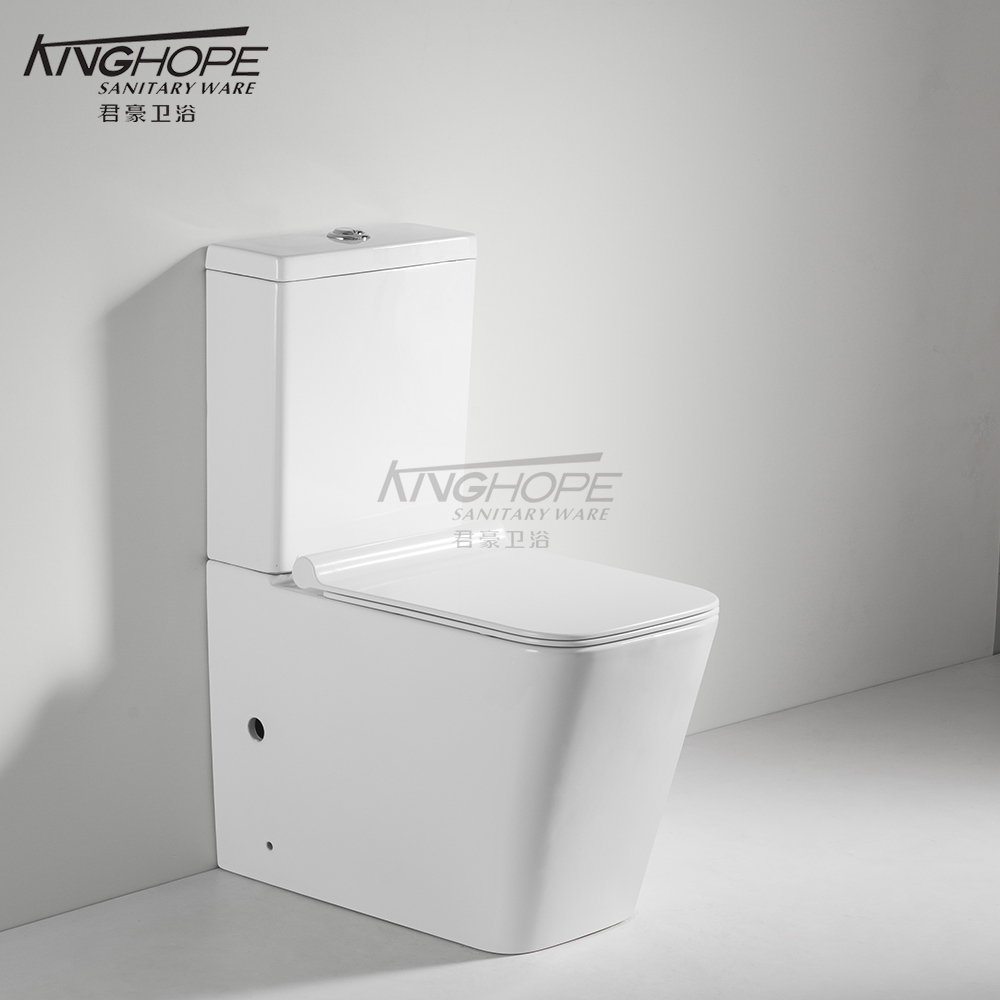 CE Elegant Space-Saving Two Piece Ceramic Floor-Mounted WC Bathroom Toilet with Rimless Flushing