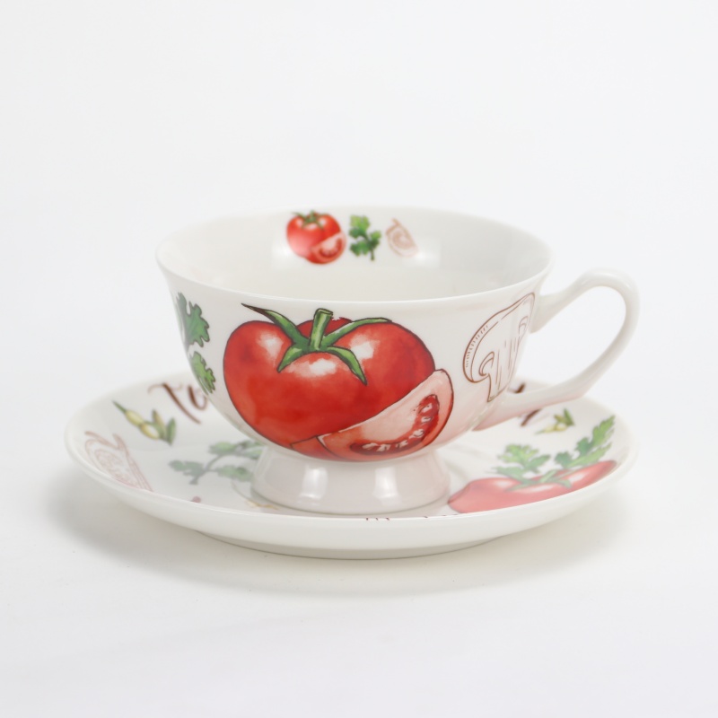 tomato ceramic coffee cup and saucer