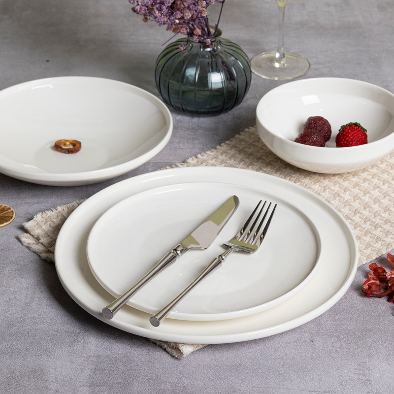 16PCS Pure White Porcelain Dinner Set, Plates, Bowls, Elegant Design, Custom Decal Supported