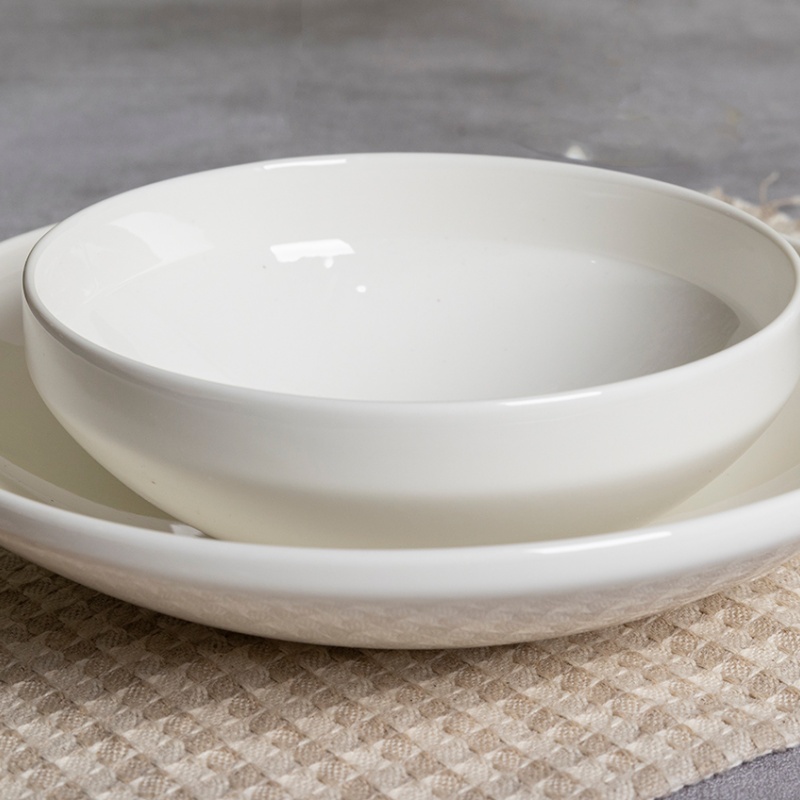 21CM Pure White Porcelain Soup Plate, White Body Dinnerware, Elegant Design, Custom Decal Supported