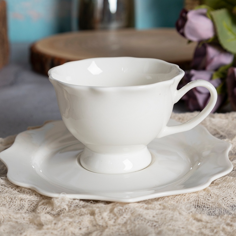 100ML/200ML Pure White New Bone China Cup & Saucer Set, Simple Design, Custom Decal Supported