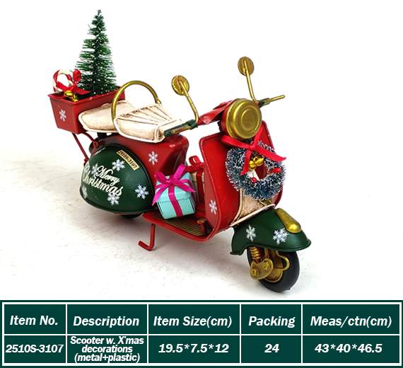 Scooter w. X'mas decorations (metal+plastic)