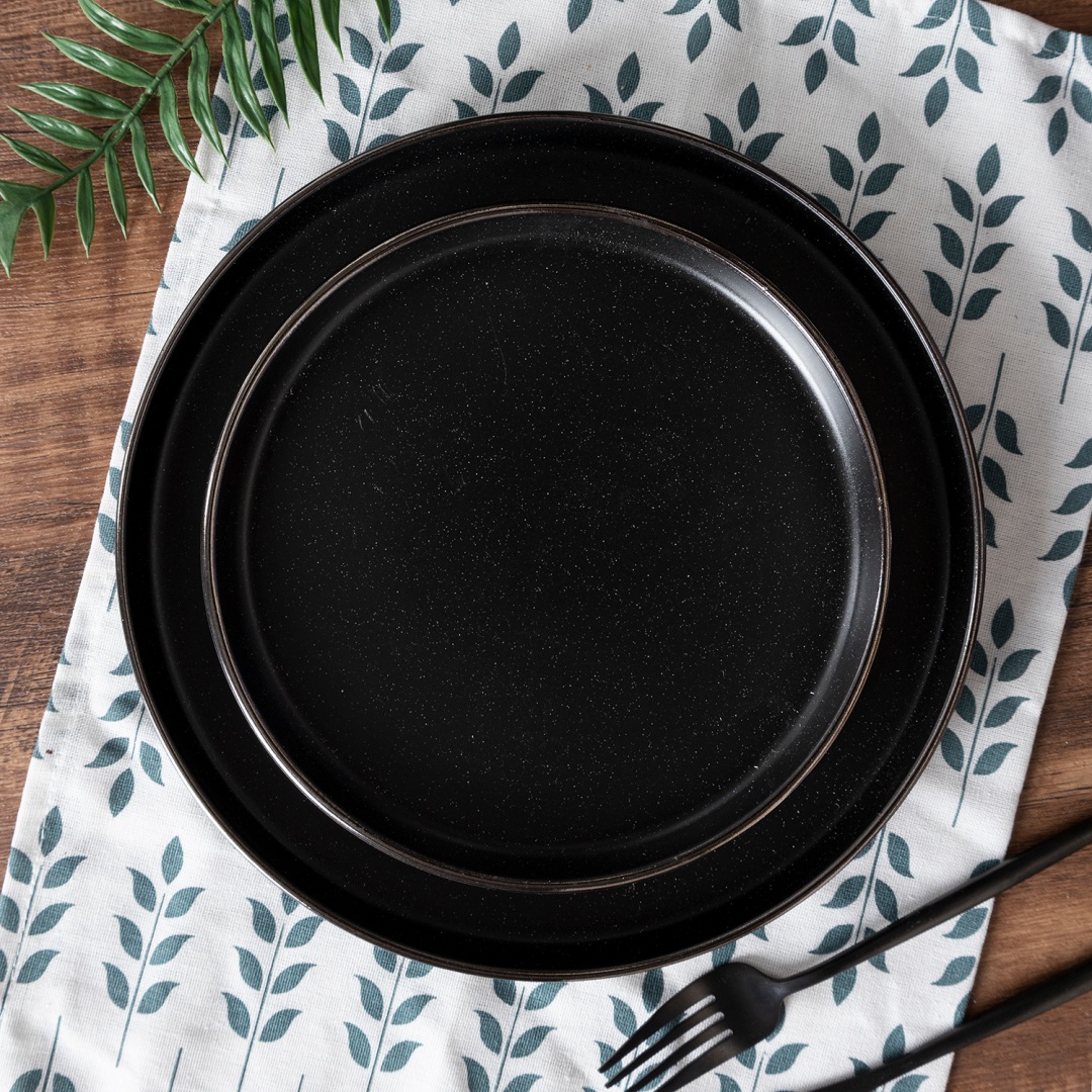 DINNER PLATE SHINNY FINISH WITH SPECKLES AND METALLIC RIM stoneware home wholesale supermarket