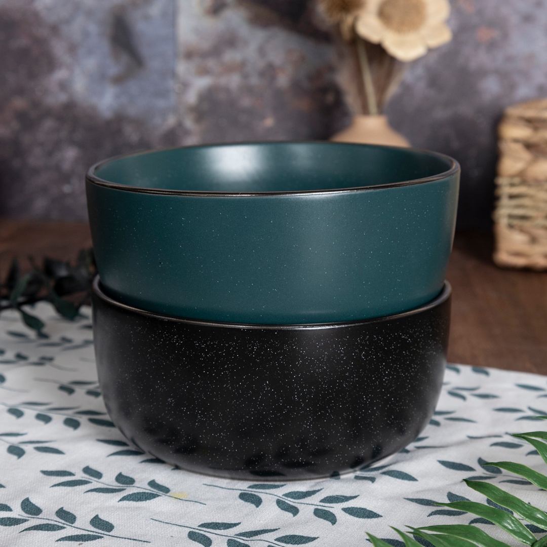 Ceramc bowl SHINNY FINISH WITH SPECKLES AND METALLIC RIM stoneware home wholesale supermarket