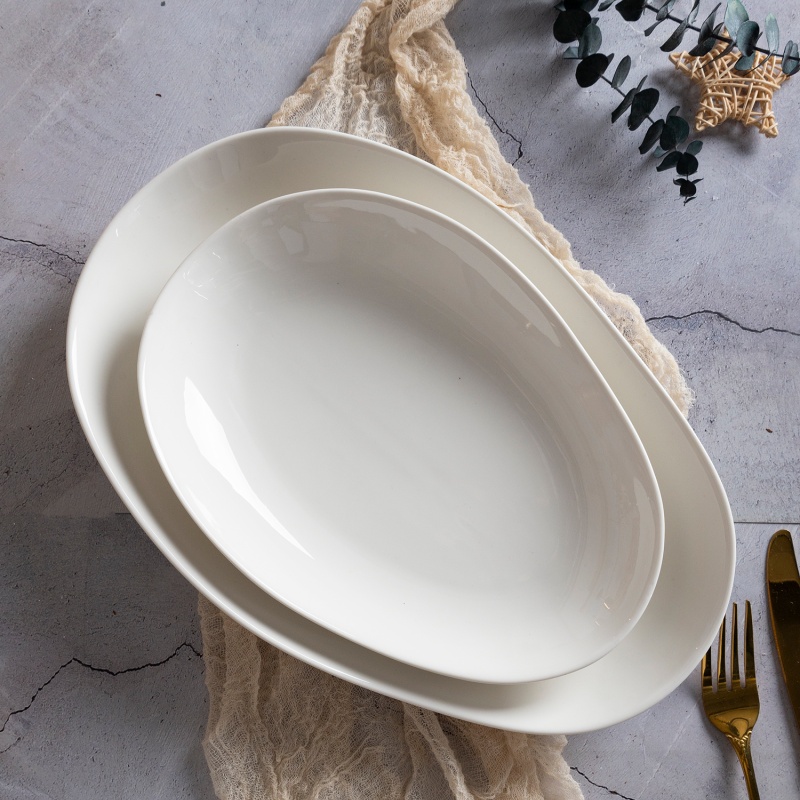 8.25"/13" Oval Plate, Pure White New Bone China Tableware, for Fish, Steak & Salad