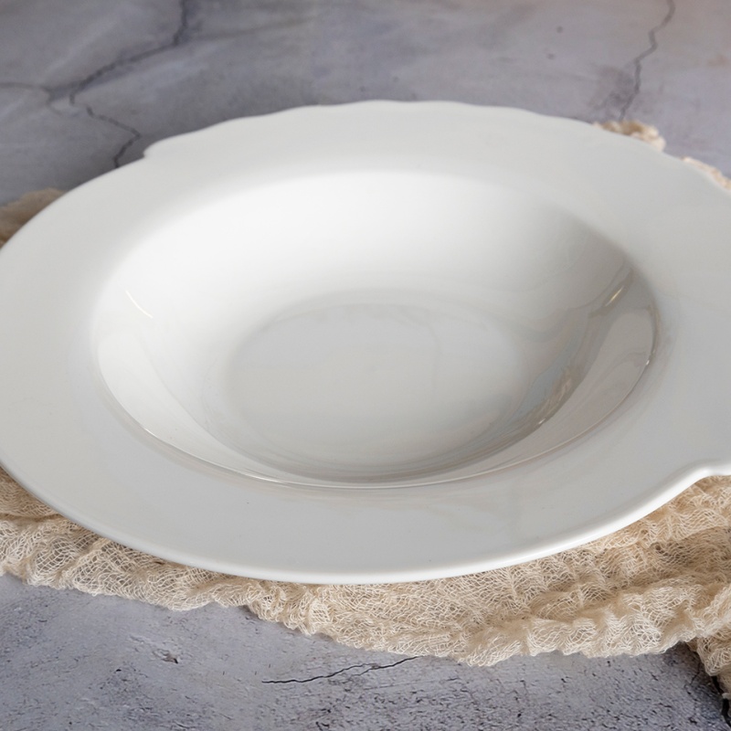 9" Round Lotus Rim Flat Soup Plate,New Bone China Tableware for Pasta, Soup & Salad, Custom Decal