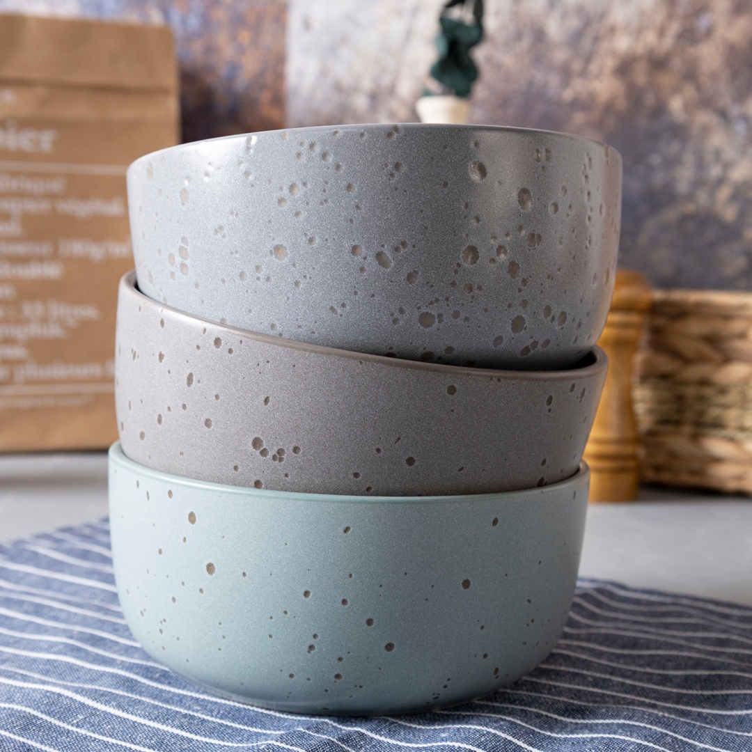 Ceramc bowl Matte glaze WITH SPECKLES AND METALLIC RIM stoneware home wholesale supermarket