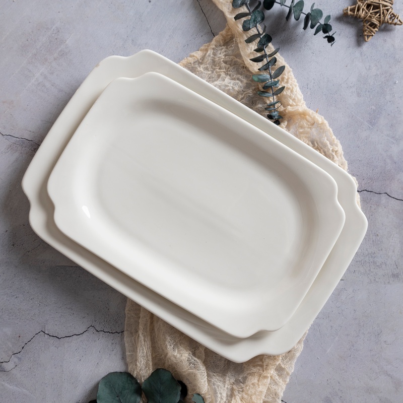 12"/14" Square Lotus Rim Fish Plate, New Bone China Oval Tableware, Custom Decal Supported