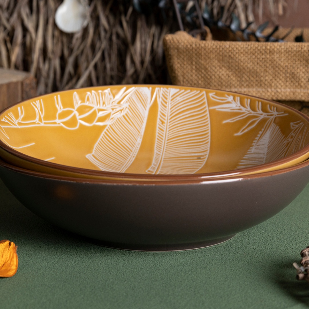 Natural design DINNER PLATE padprinting with brown rim stoneware home wholesale supermarket