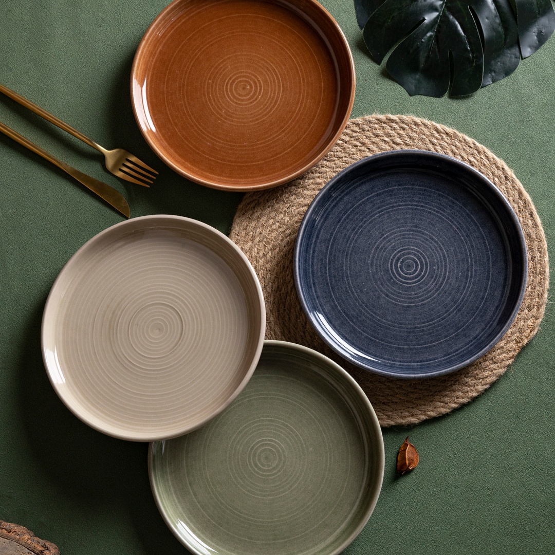Natural design DINNER PLATEreactive glaze and embossed stoneware home wholesale supermarket