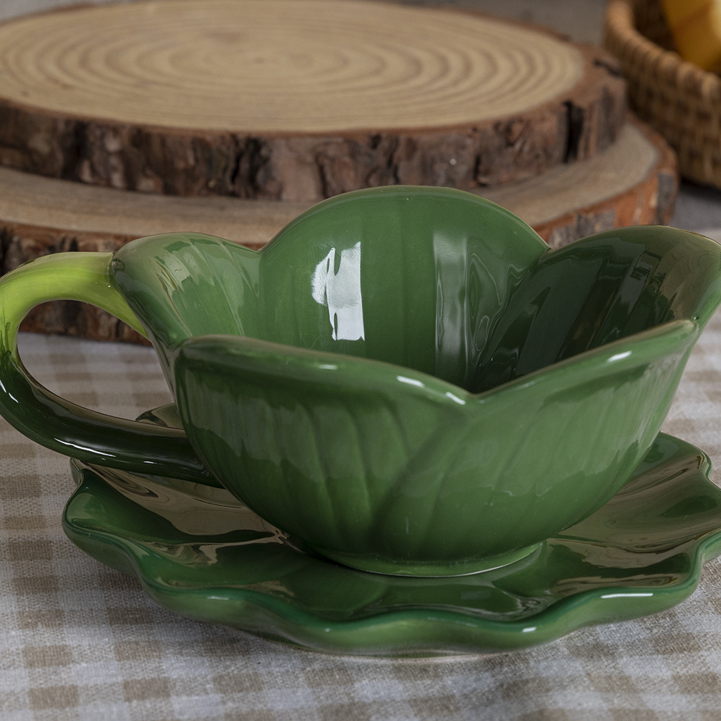 Ceramic Flower shaped Cup & Saucer for Coffee Milk and Desserts Ideal for Exquisite Dining Tables